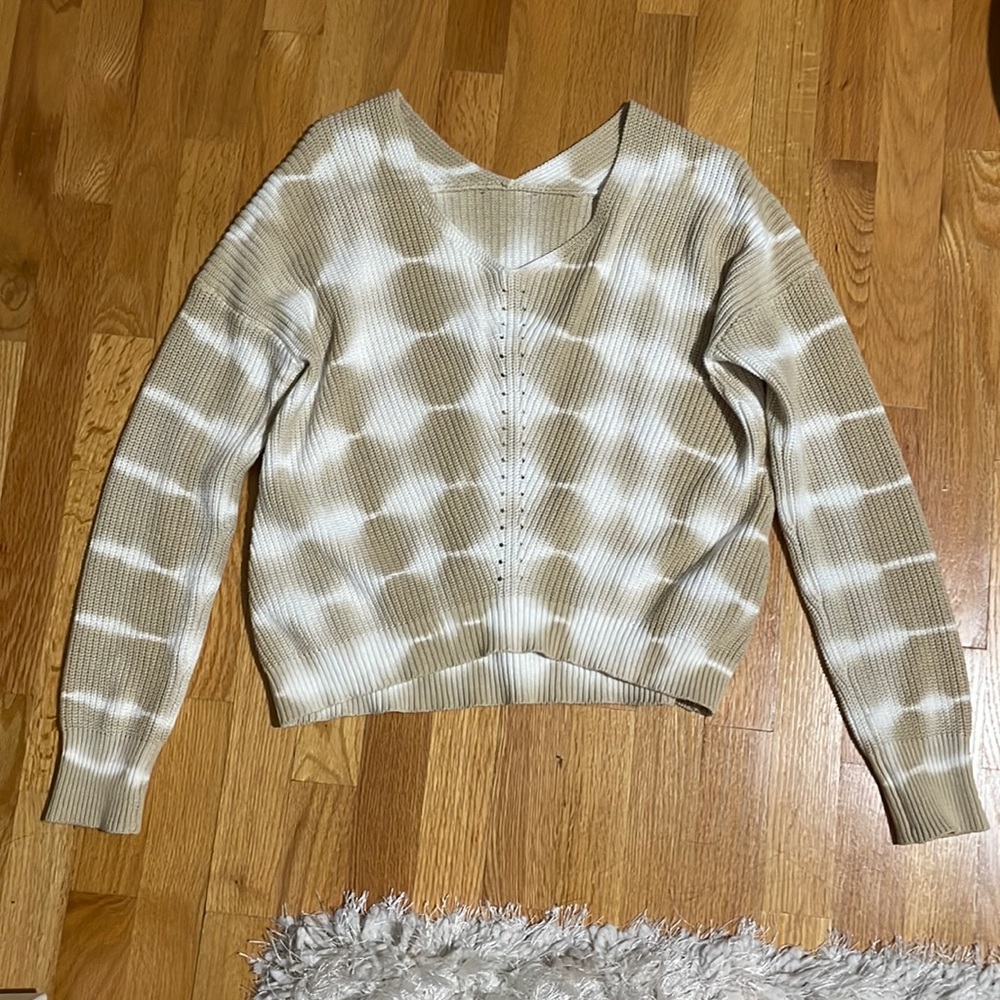 Tan and White Tie Dye Cropped Sweater